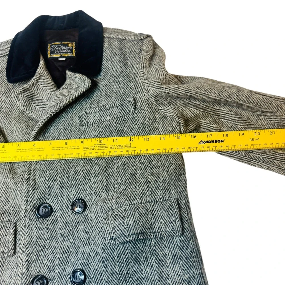 Vtg Girls 6 Fieldstone Clothes Herringbone‎ Double Breasted Wool Blend Overcoat